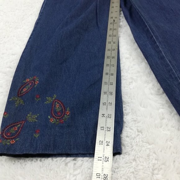 Erika Womans Jeans Straight Leg Blue Denim Embroidered Floral Elastic Petite PM - Picture 8 of 14